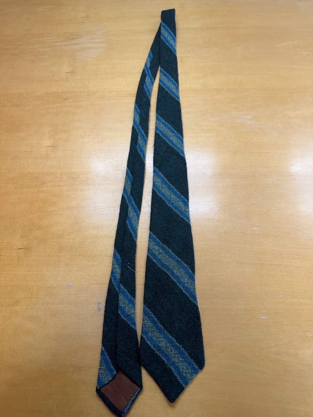 Men's Green and Blue Striped Knit Tie - Classic Formal Accessory